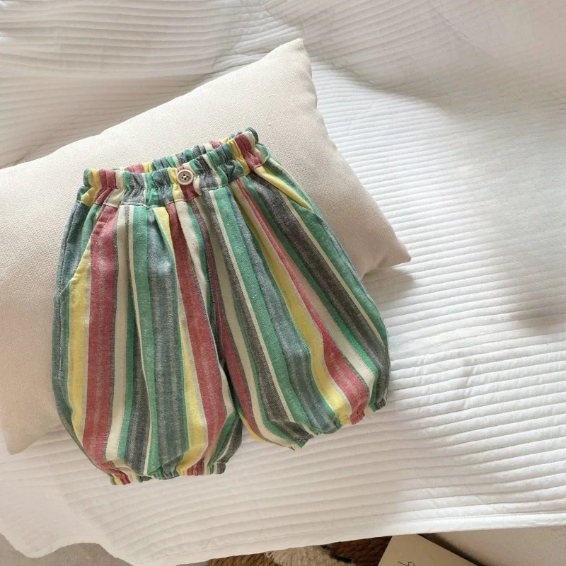 Ärmelloses Tanktop mit Wassermelonen- und Auto-Print für Kleinkinder, bunt gestreifte, lockere Shorts, 2-teiliges Sommer-Freizeit-Outfit-Set – Detail 5