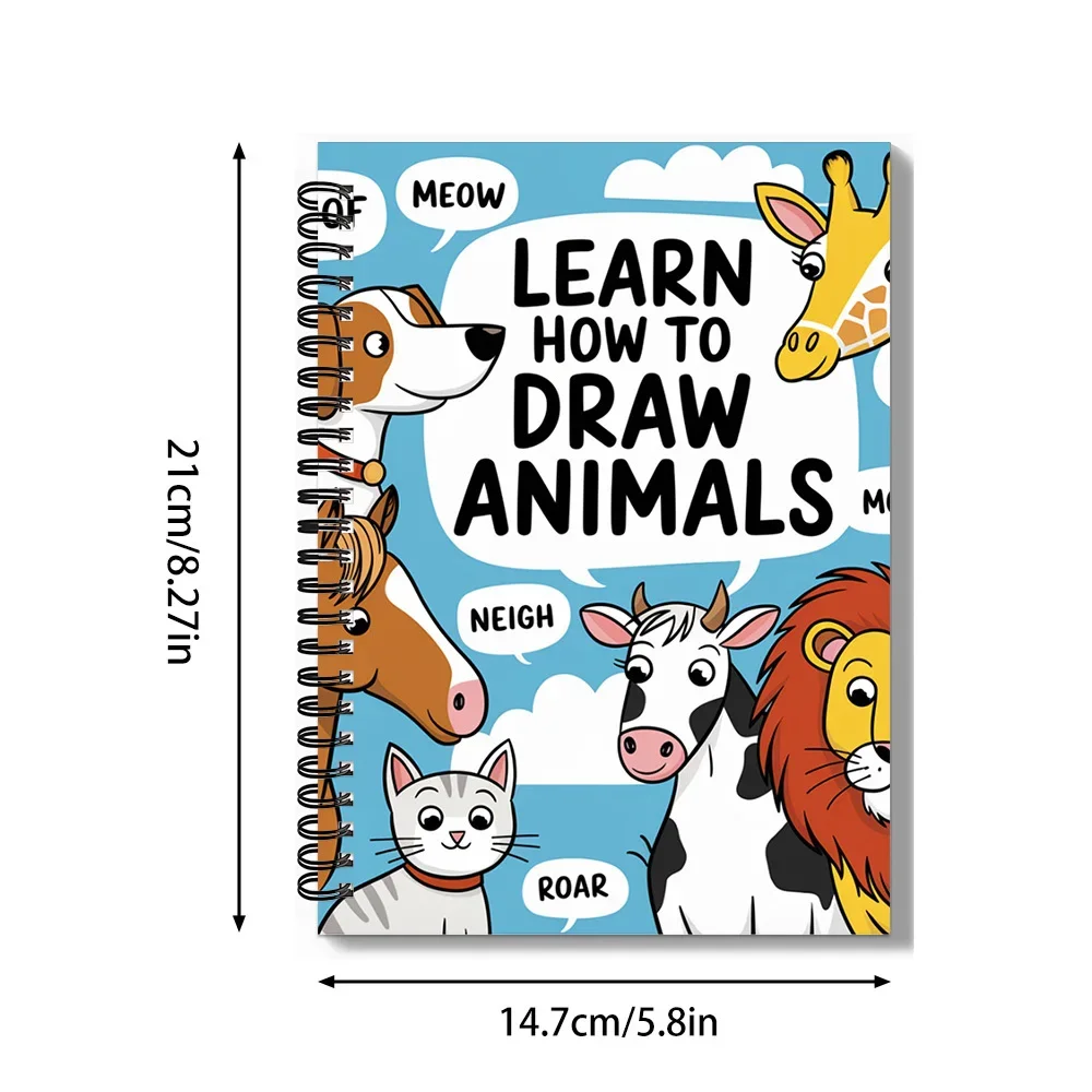 1 pezzo di delizioso taccuino di storie a tema animali con guide da disegno, adatto per casa, ufficio, aree per il tempo libero, perfetto per gli amanti dell'arte
