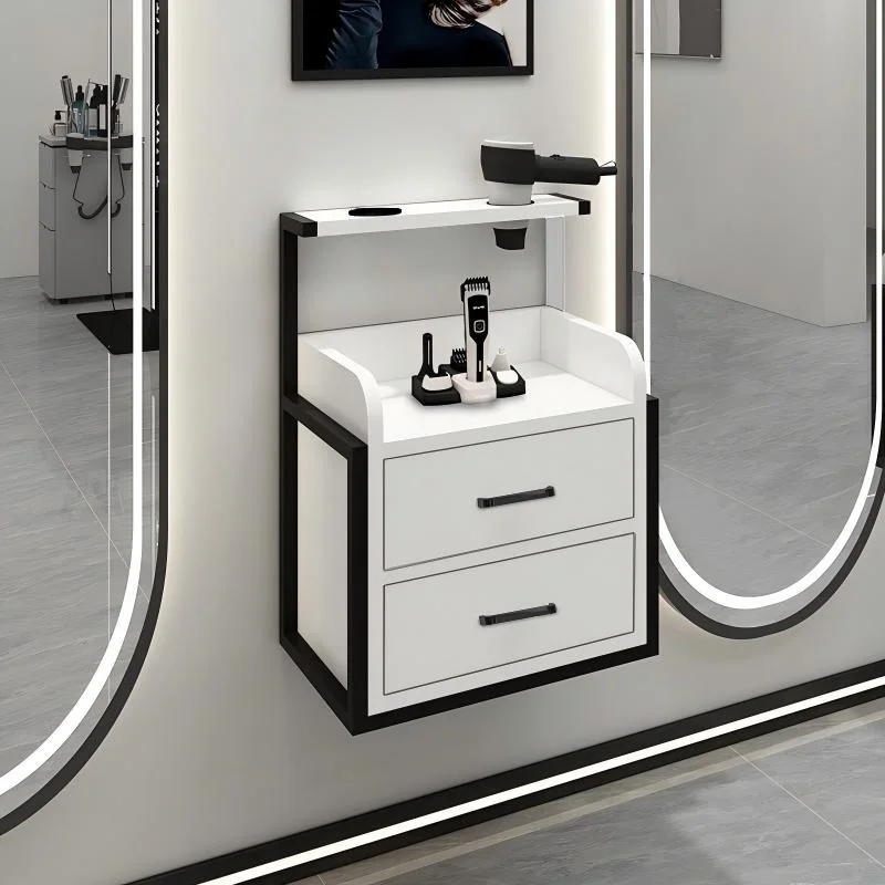 #Barber Shop Stainless Steel Tool Cabinet Hair Salon Mirror Stand Haircut Beauty Salon Trolley Dedicated Hair Dryer Storage Rack