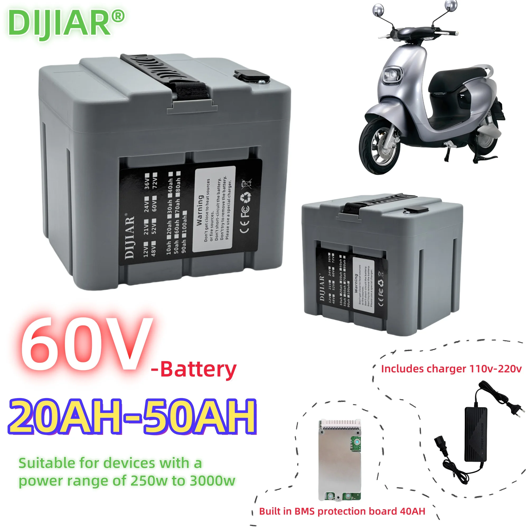 

Air freight, small white box battery, 60V20AH-50AH, new 18650 lithium battery, suitable for motors below 3000W