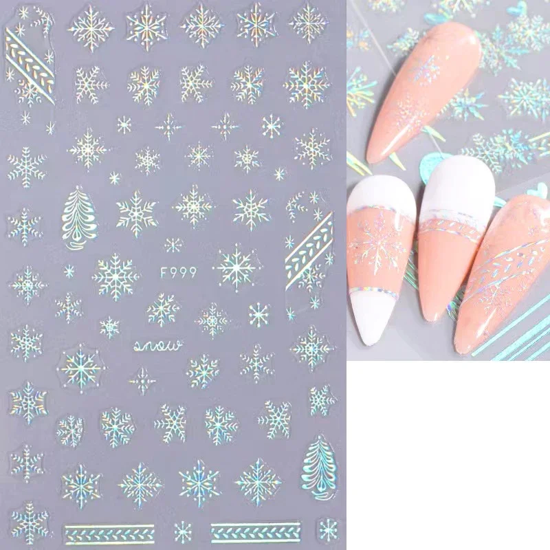 Laser Snowflake Nail Adesivos para o Inverno, Elk Natal, Estrela, Bola de Luz, Suéter, Ano Novo, Holográfico, Francês Manicure Decoração, 3D