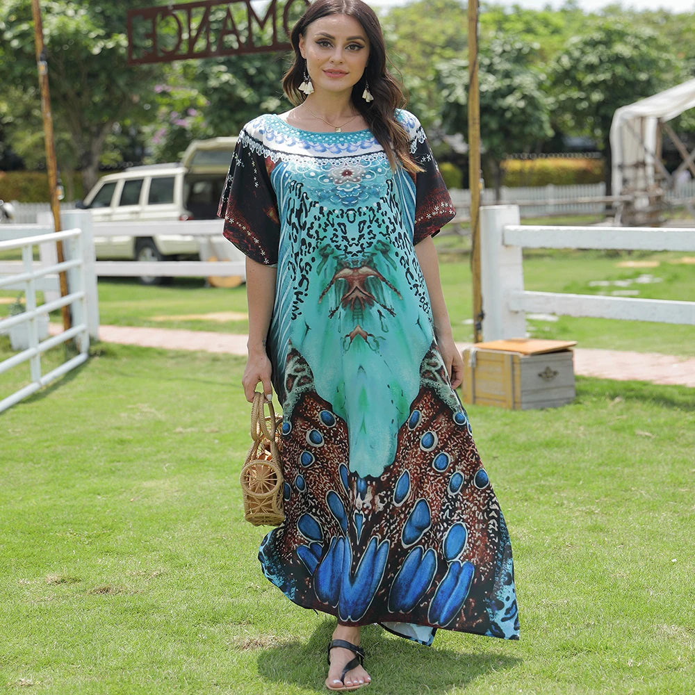 

2023 New Style European & American Loose Plus Size Beach Dress Bikini Cover-Up Sunscreen Shirt for Seaside Vacation