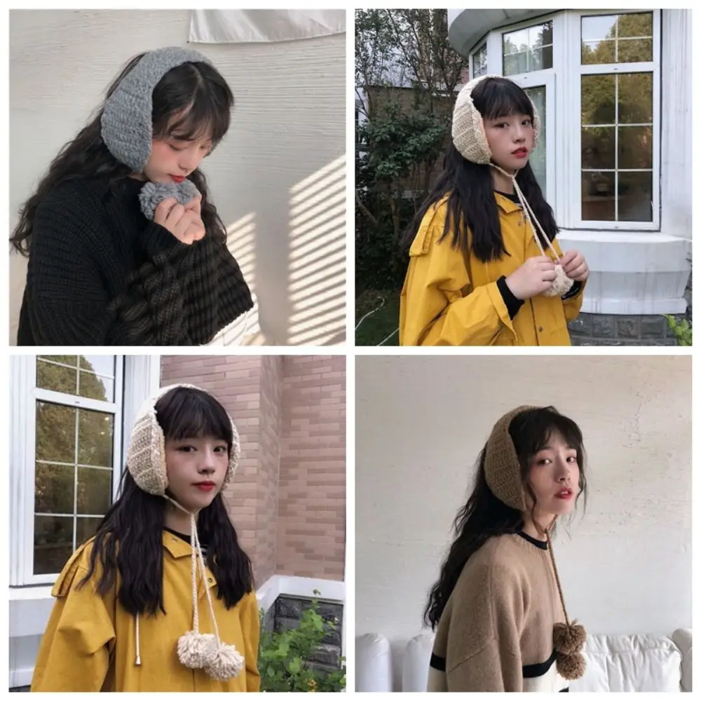 Handmade Korean Style Y2k Plush Earmuffs Thicken Soft Warm JK Knitted Earflap Solid Color Windproof Winter Ear Cover Girl
