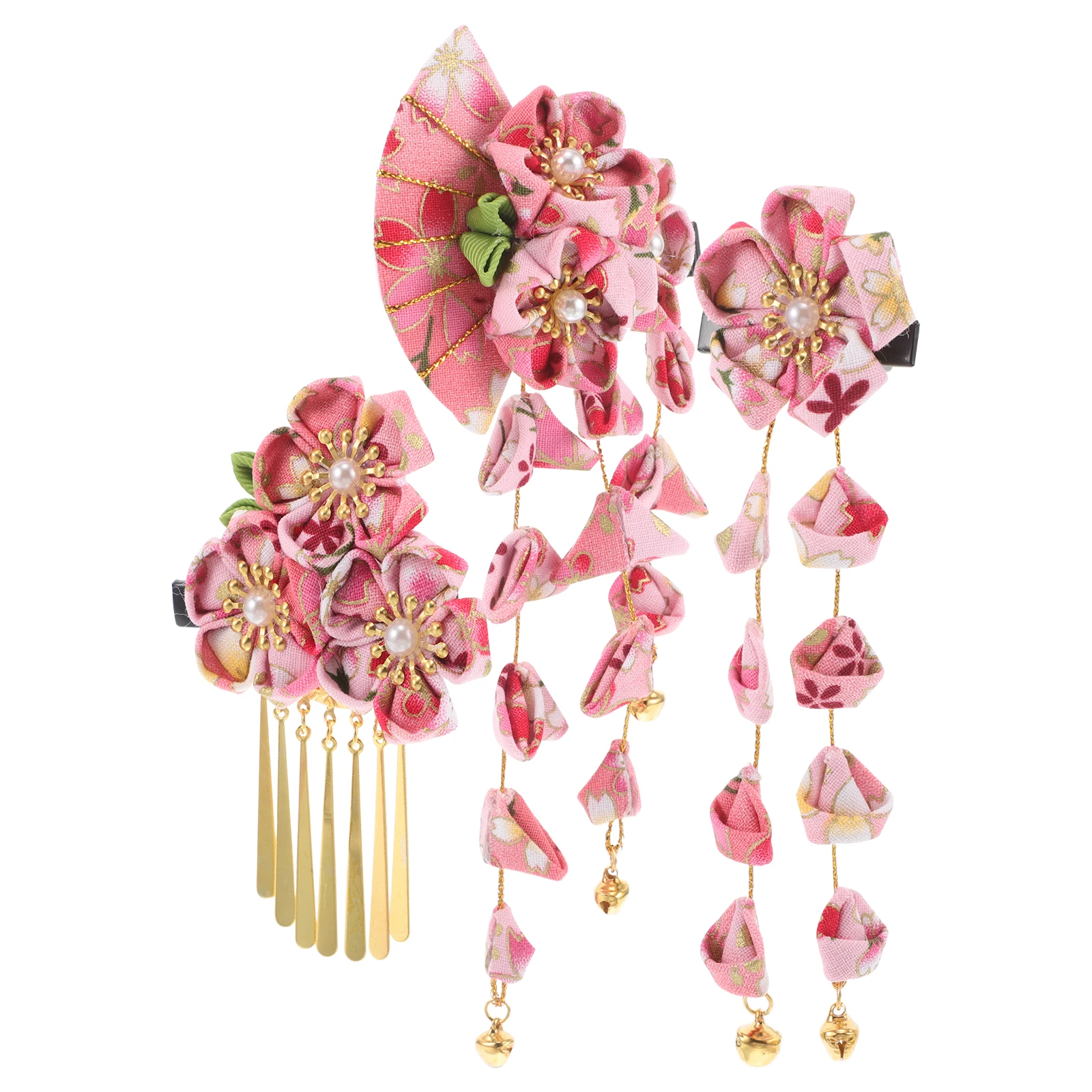 

3 Pcs Japanese Hair Clip Set Flower Kimono Tassels Hairpins Hanfu Accessories Camellia Barrettes Christmas