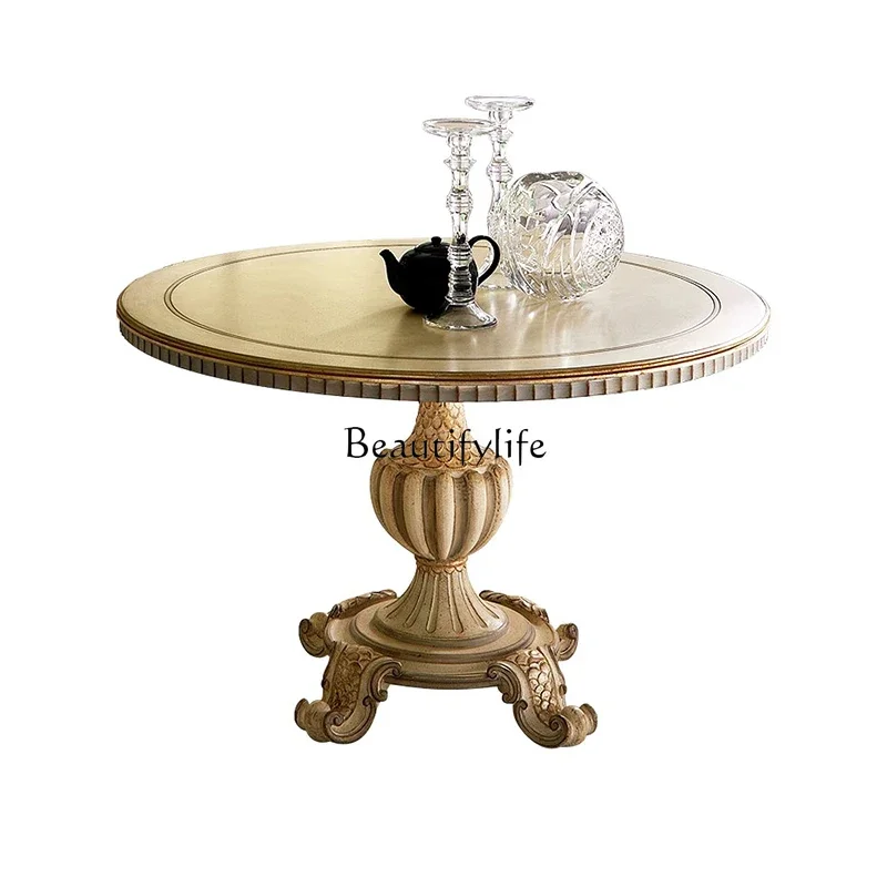 

ls04*French Retro Simple Style Solid Wood Round Dining Table European Small Apartment Dining Table Dining Chair