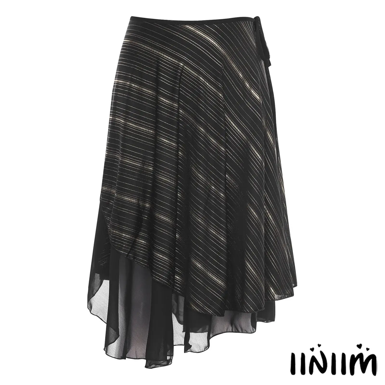 

Womens 2-Layer Mesh Sequins Wrap Skirt Dance Adjustable Tie-Up Design Skirt for Cha-Cha Latin Yoga Parties Stage Performance