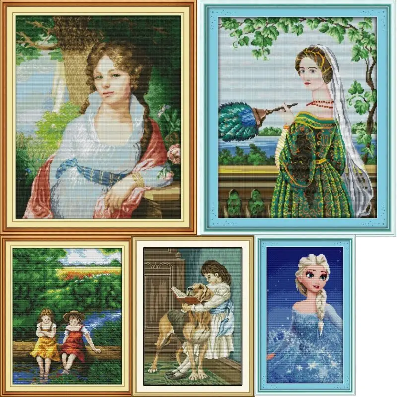 

Portait 1-Soulgift Pre-printed Cross Stitch Kit Easy Pattern Aida Stamped Fabric Embroidery Set-Easy to follow-recommended