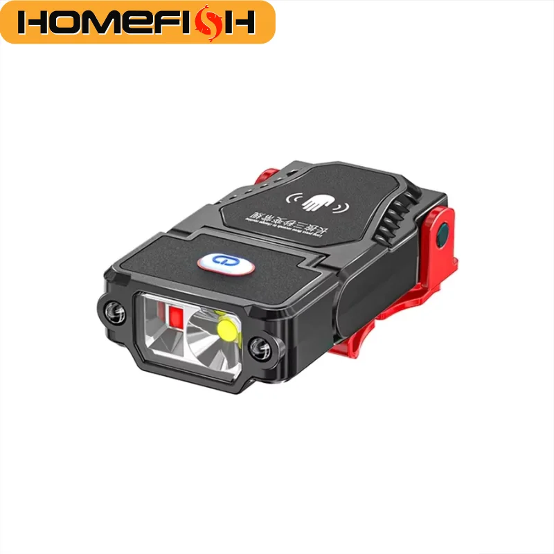 HOMEFISH Mini LED Sensor Cap Clip Headlamp USB Rechargeable Waterproof 90° Adjustable Light for Camping Fishing Hunting Outdoor