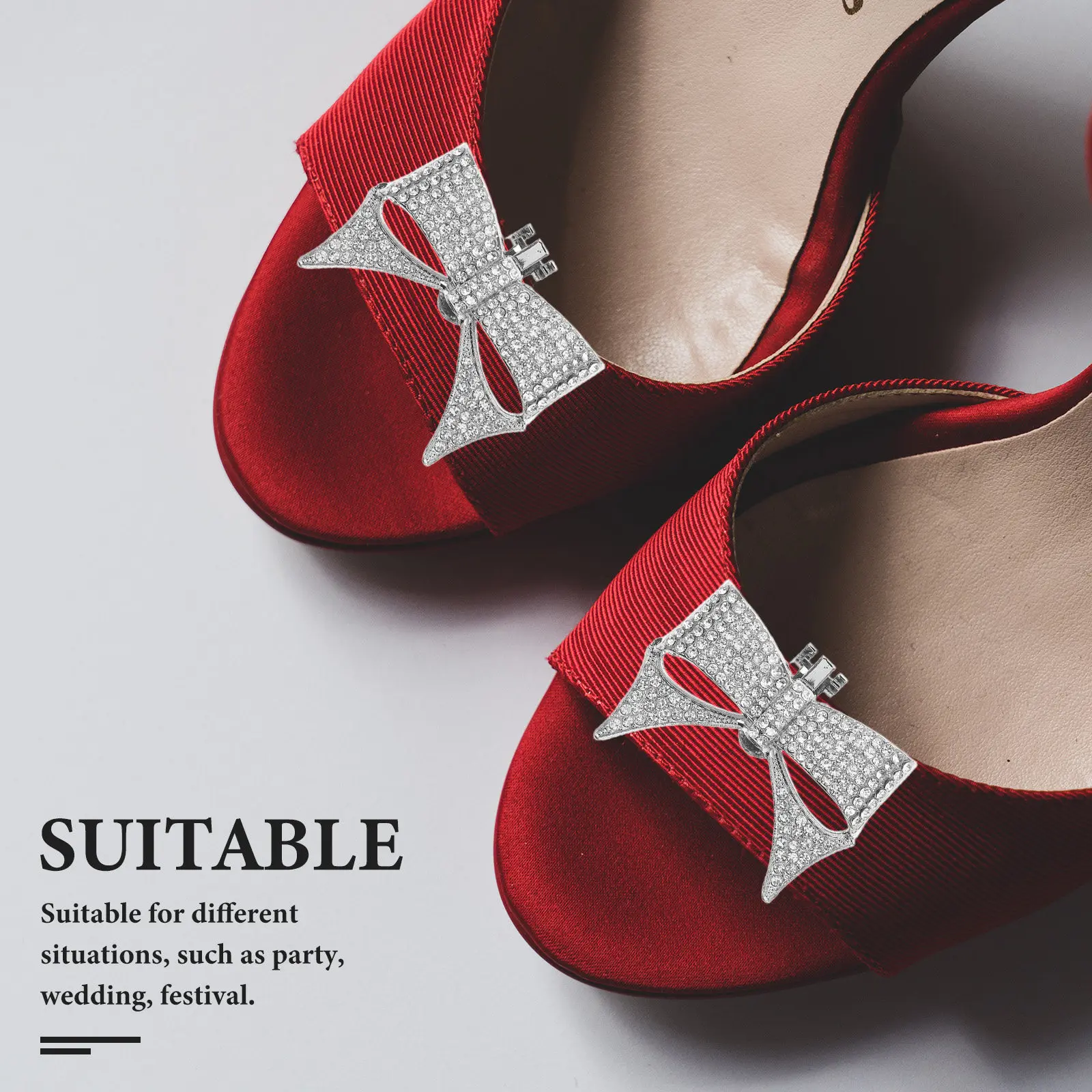 

1Pair Rhinestone Shoe Ornament Bow Design Fashion Lady Children Shoe Decor Sparkly DIY Accessories for Party Wedding Silver