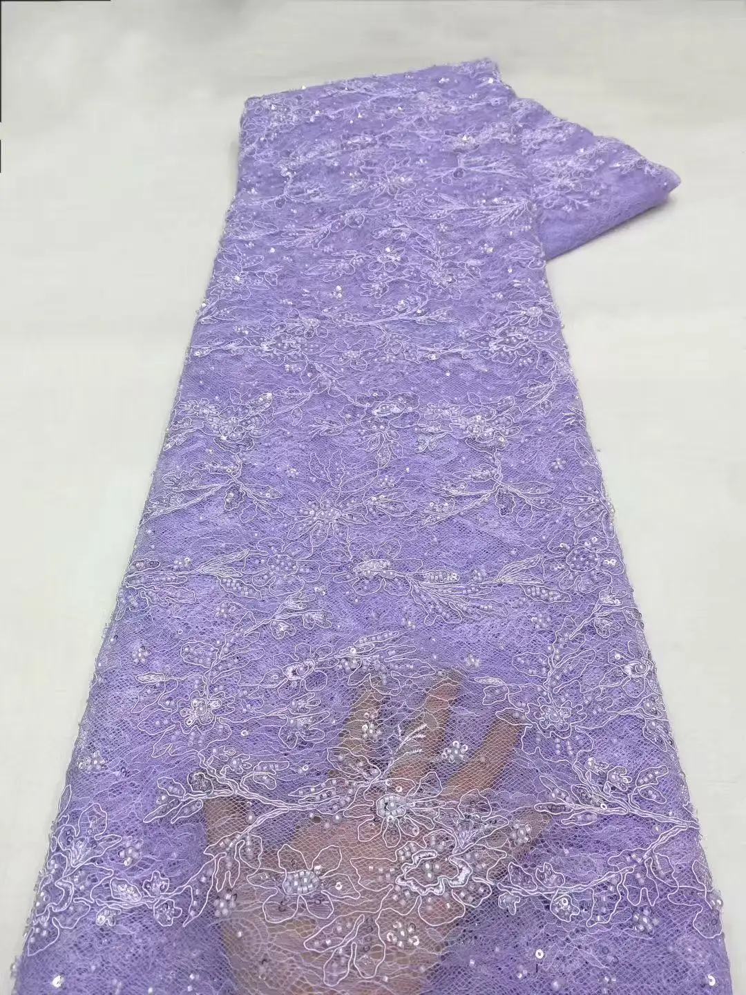 

luxury african fabrics 5 meters Sequins Mesh Lace Fabric African Bride French Net Beaded Embroidered Tulle for Sewing Rufflet