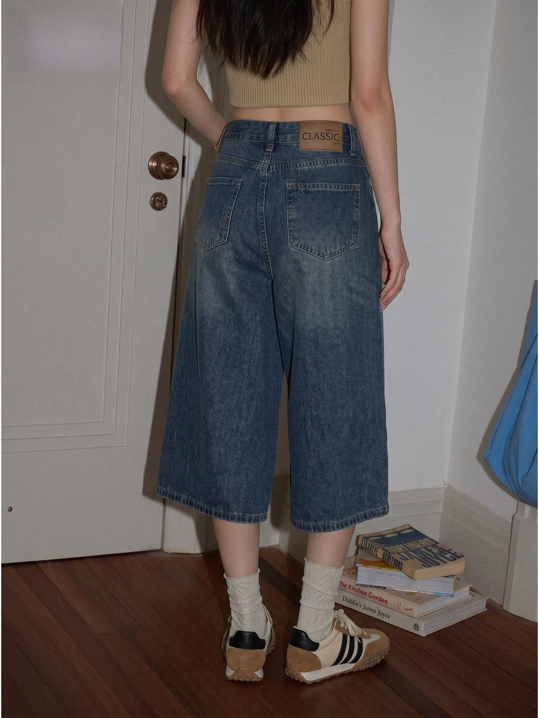 

American Style High Waist Seven-Foot Women's Jeans Loose Wide Leg Pants Summer Slimming Trousers Casual Loose Fit Jeans