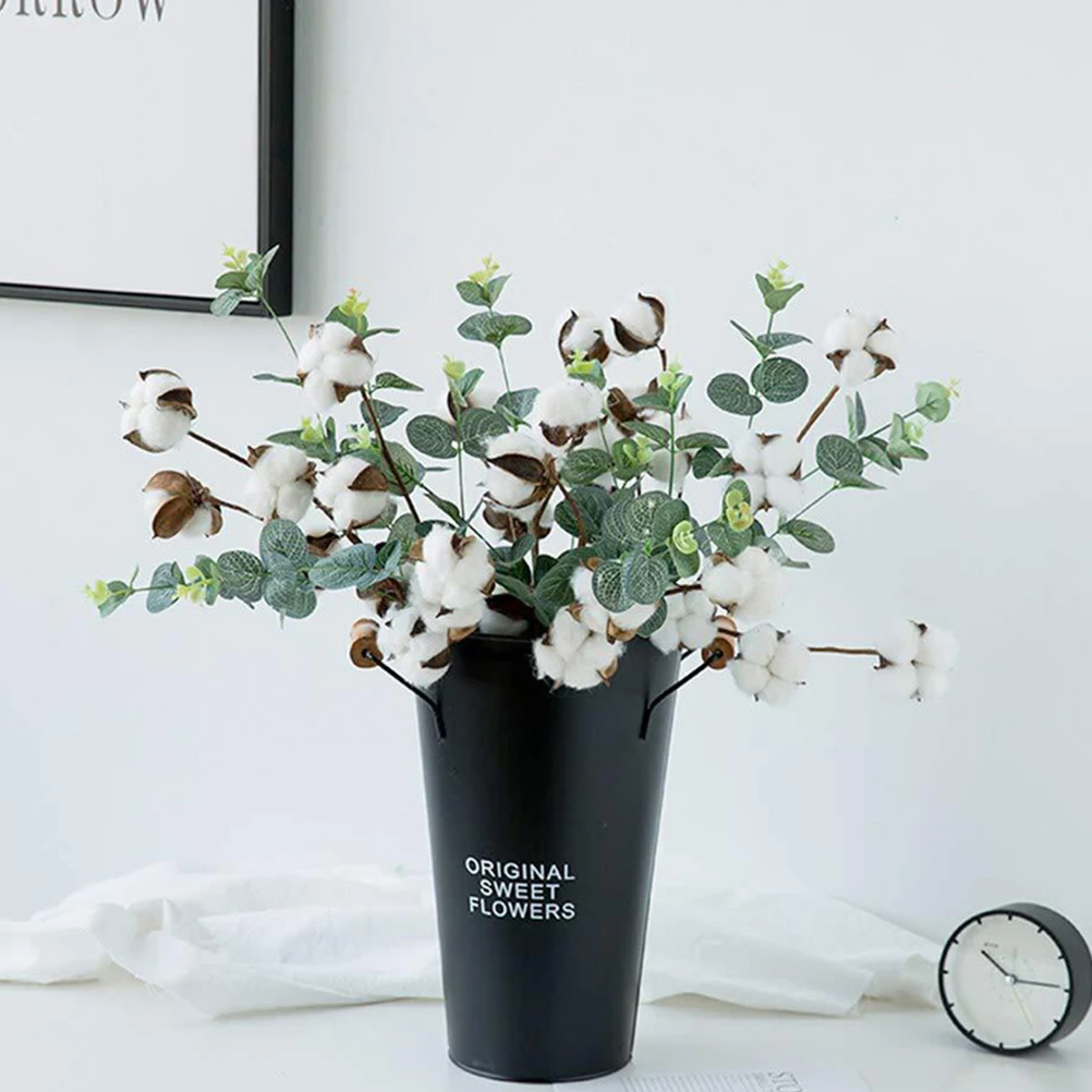 

6pcs Artificial Plants Simulation Cotton Indoor Wall Decorative Supplies For Home Decoration Diy Flower Arrangement Fabric Grass