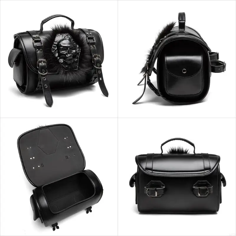 Retro Biker Saddlebag Featuring Punk Rivet Design And Quick Installation X37F