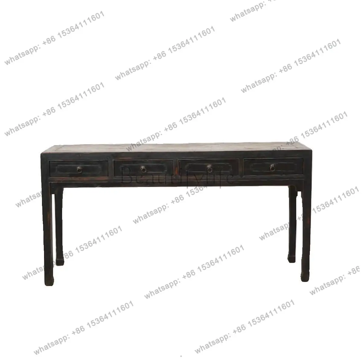 JJ Antique solid wood black porch cabinet porch table retro middle hall case table