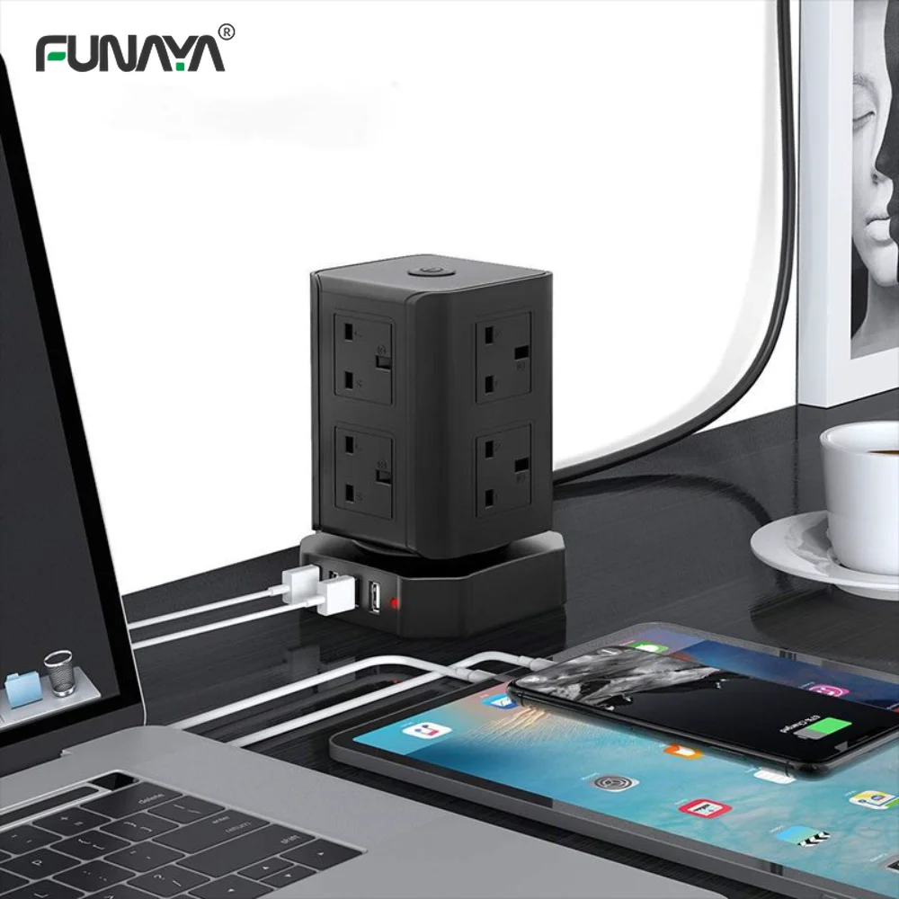 Imagem -03 - Tomadas de Tira de Torre Reino Unido e Eua Plug Soquetes Usb ac 110v 220v 10a 2500w Branco Soquete de Proteção contra Sobrecarga Inteligente Home Office