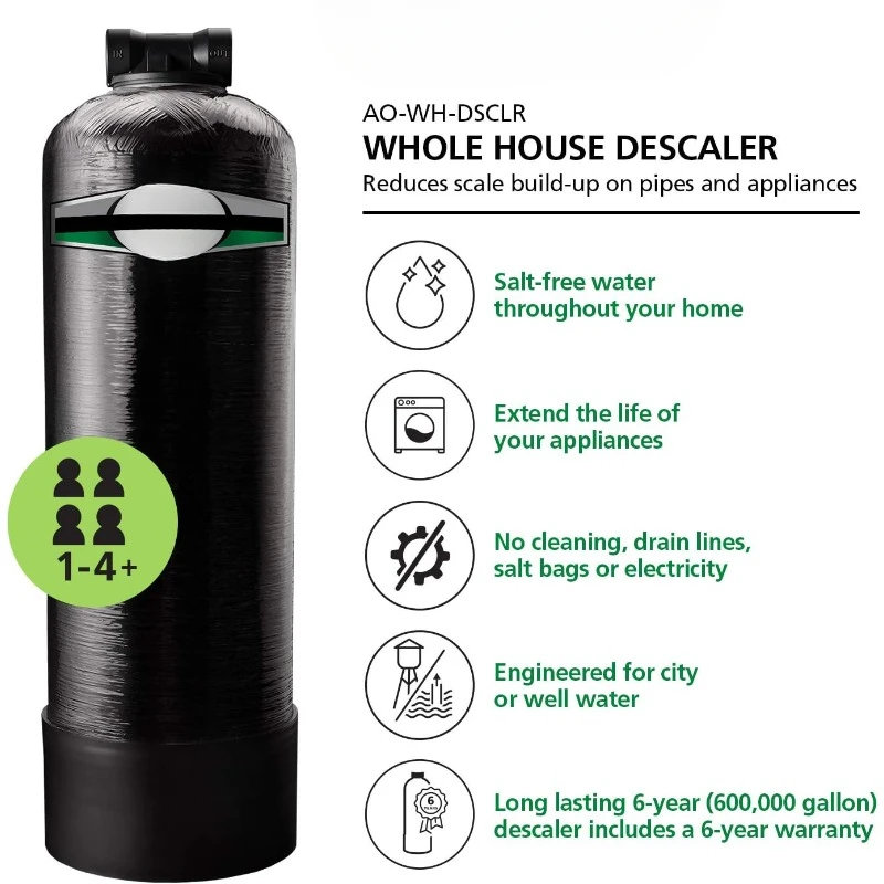 Whole House Salt Free Descaler System - Works with City & Well Water Filters - 600,000 Gl - Water Softener Alternative