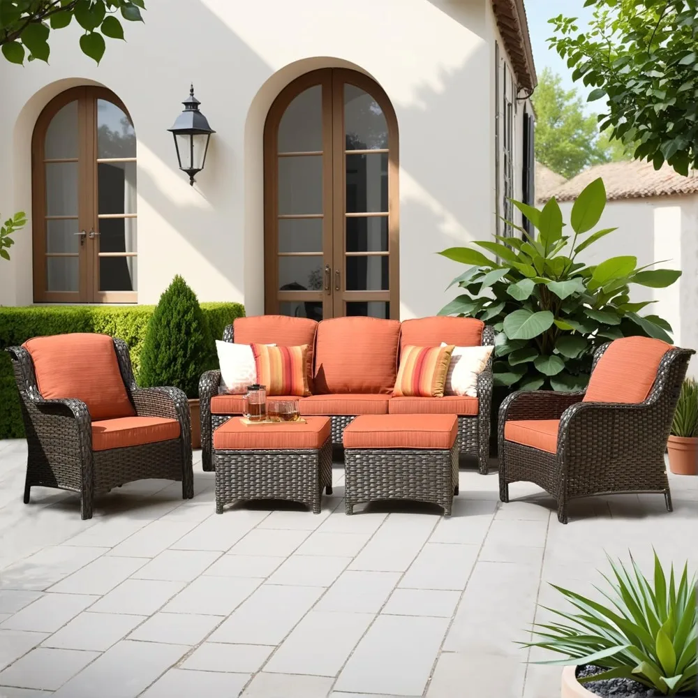 

5-Pieces Patio Furniture Set, Outdoor Wicker Sofa Couch with Chairs Ottomans Comfy Cushions,High Back Modern Conversation Set