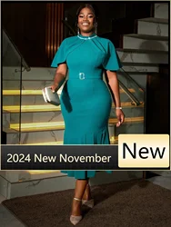 Women Classic Fashion Church Dress Beaded Mock Neck Cape Sleeve High Waist Slim Fit  Mermaid Hem Formal Celebrate Event Gowns