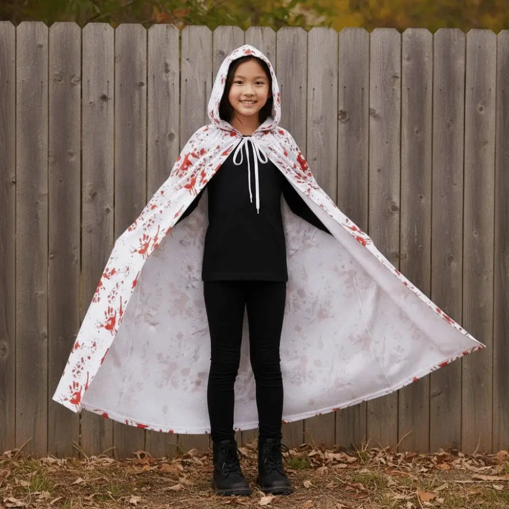 Stretchy Halloween Bloody Cloak Realistic Blood Print Breathable Blood Splatter Stockings Washable Durable Lightweight Polyester