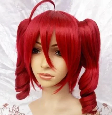 Gratis pengiriman baru Vocaloid Teto Kasane WIG Cosplay bergelombang merah panjang 2 klip ekor kuda