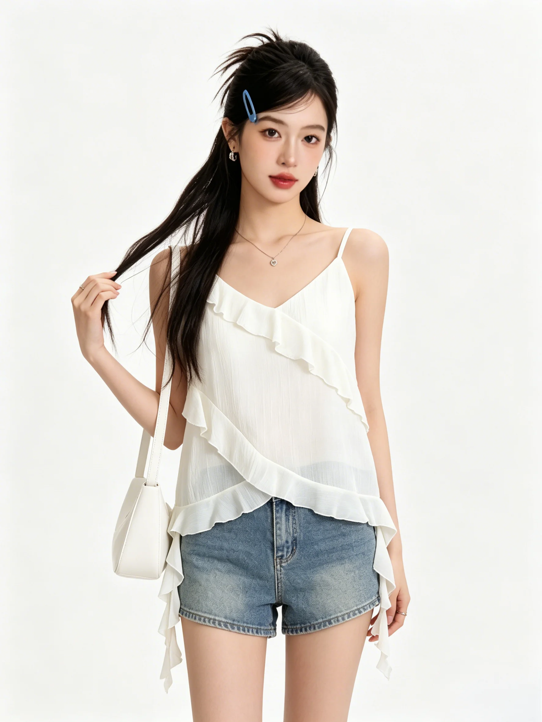 

Summer New Style Pure Desire Spicy Girl Vacation Vibes Strap Vest Short Flounce Irregular Slimming Top Women's Fashion
