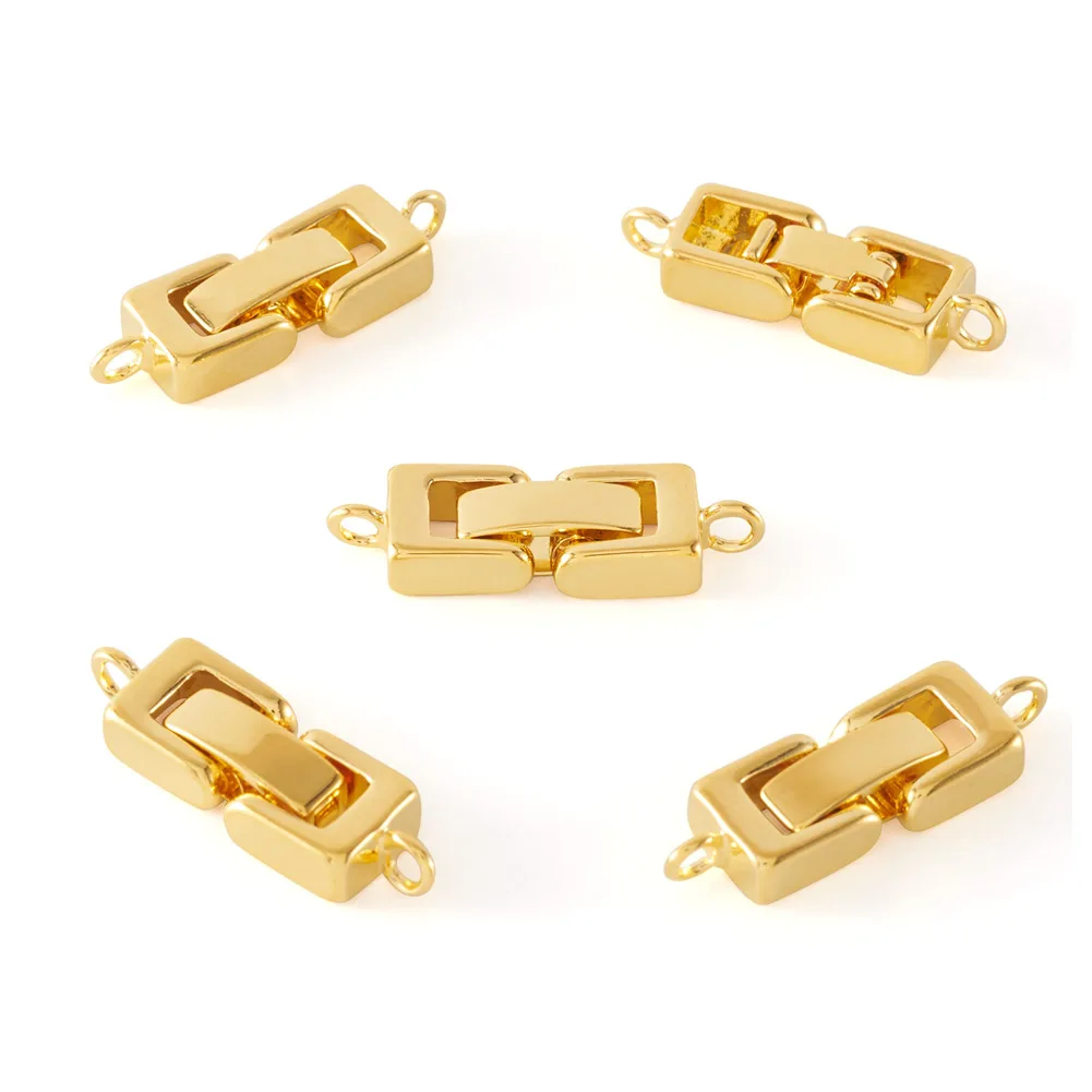 5 Sets Brass Watch Band Clasps 1-Hole Golden Color Metal Fold Over Clasps Bracelet DIY Jewelry Making Supplies 24x7x4mm Hole:1mm