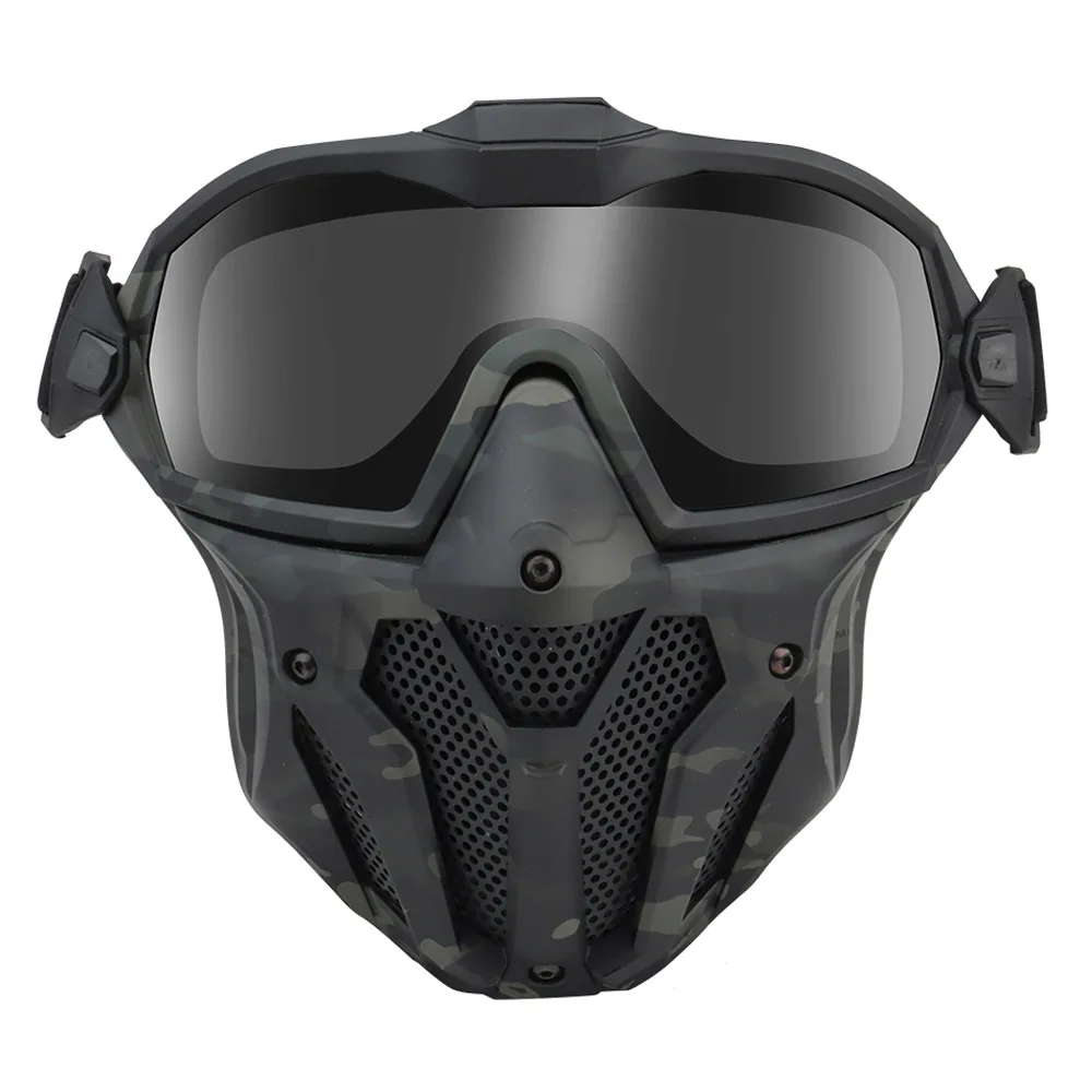 Tactical Mask Anti-Fog Fan System Full Face Protective Paintball Airsoft Masks Detachable Goggles Outdoor Hunting Sports Gear