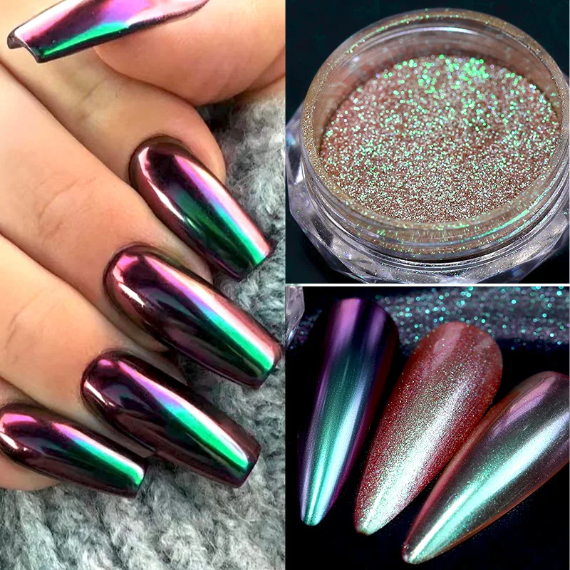 0,5 g/caja camaleón nacarado Nail Art polvo holográfico espejo mágico brocado polvo brillante cromo pigmento manicura polvo # *&
