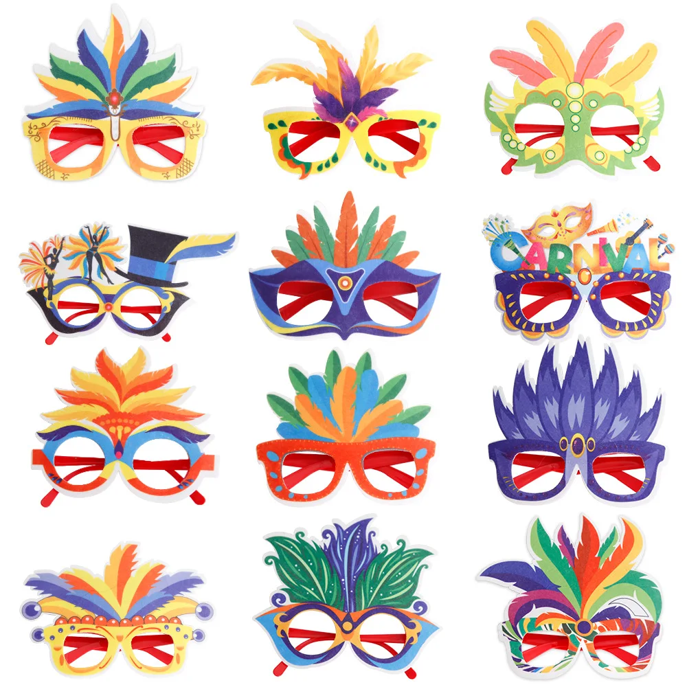 

Mardi Gras Party Decoration Gifts Children Favors Color Feather Glasses Carnival Theme Eye Masks Kids Happy Carnival Party Decor