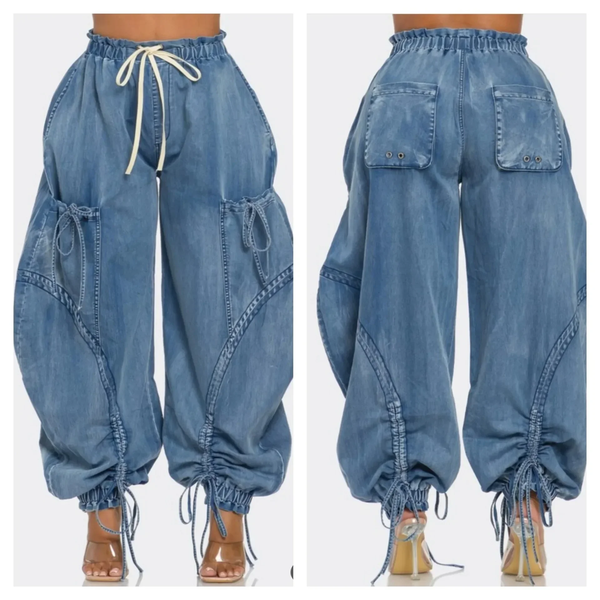 Pantalon en Denim pour Femme, Streetwear, Proximité, Wstring, Mode, Fly, Style Safari, Cargo, Harem, Hip Hop, Automne 2024