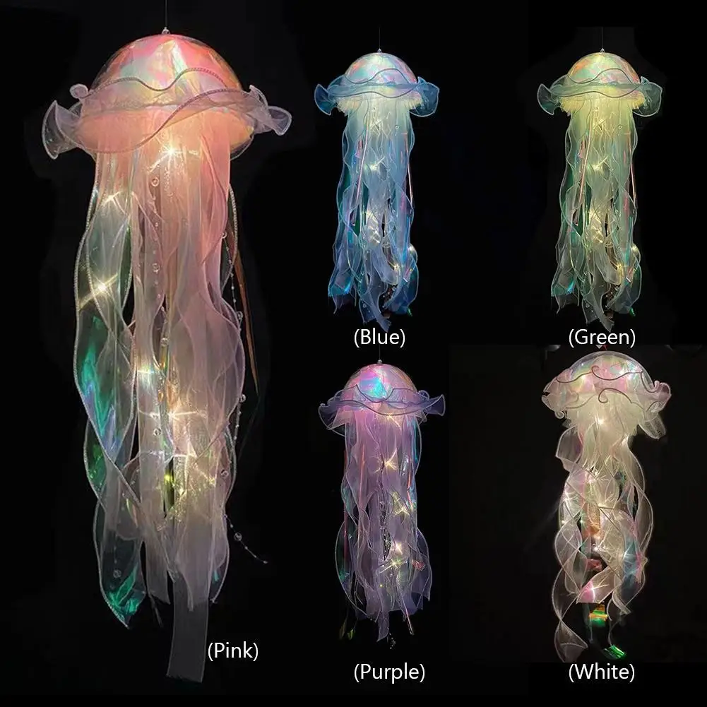

Jellyfish Atmosphere Night Light Button Battery Hanging Ceiling Lantern with Ribbon&Bead LED Bulbs for Children Bedroom