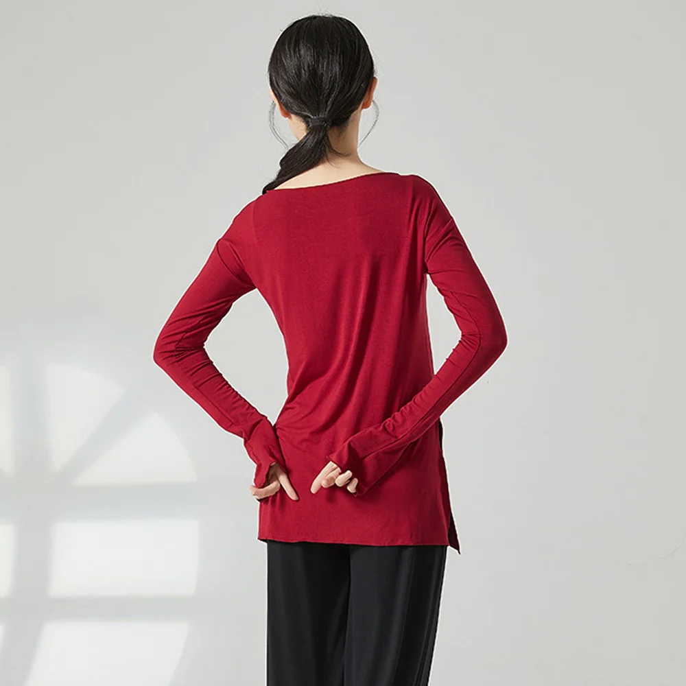 Women Loose Yoga Shirt Girls Modern Dance Top Long Sleeve Breathable Spring Autumn Fitness Spor Elastic Classical Dance T-Shirt - Image 5