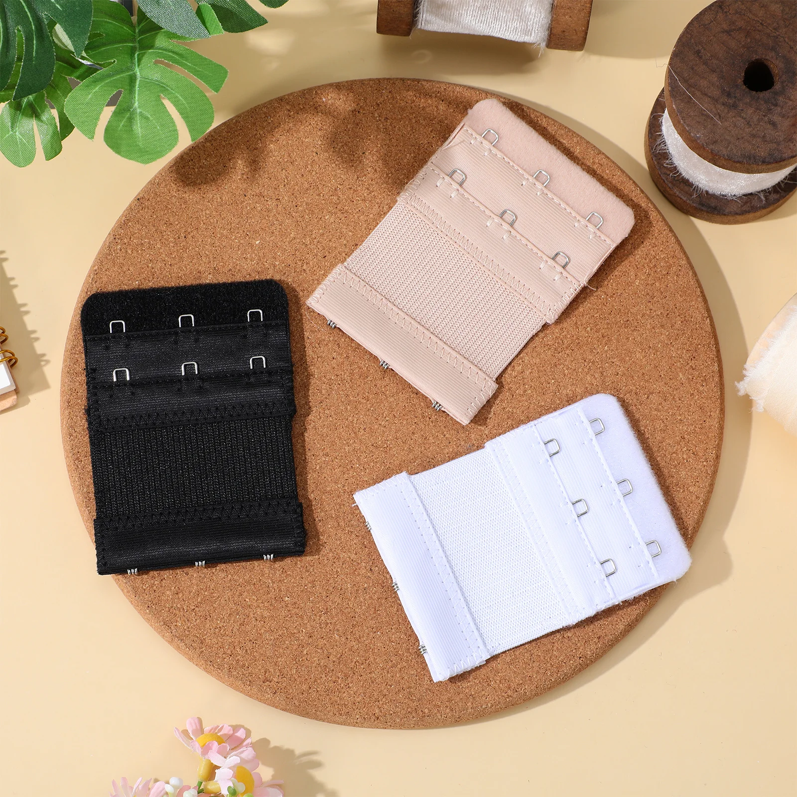 

3Pcs Bra Strap Extension 3 Hooks 2 Rows Elastic Cotton Stainless Steel Lingerie Extenders Black White Nude Increase Bra Size