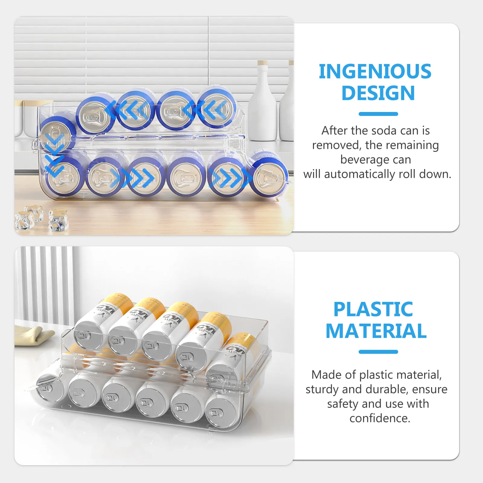 

Soda Can Organizer Refrigerator Storage Box Double Layer Roll Down Design Drink Holder Can Dispenser Beverage Storage Rack