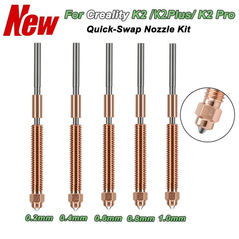 

Unicorn Hardened Steel Nozzle for Creality K2/K2 Plus/K2Pro, All-Metal Quick-Swap Creality Hi Hotend Nozzles Upgrade 0.2mm/0.4mm