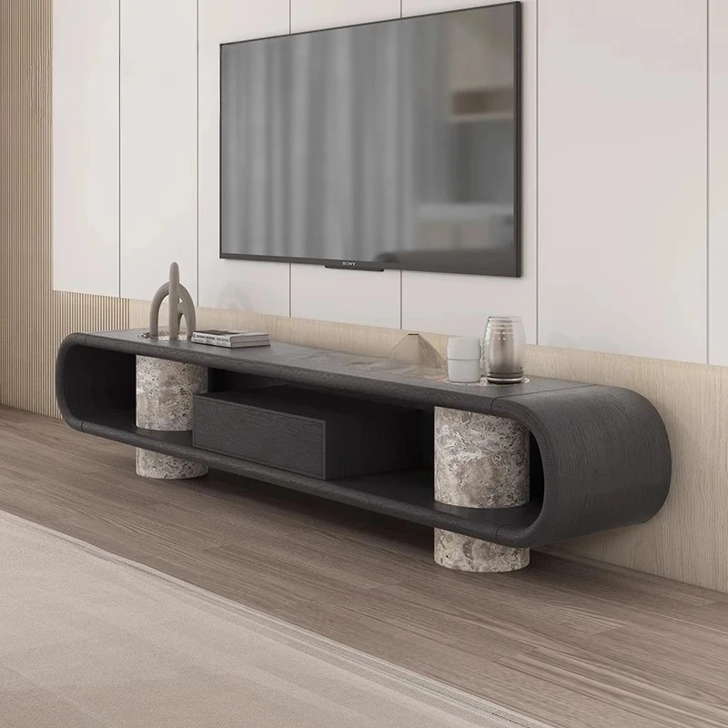 

minimalist small apartment living room creative marble TV cabinet