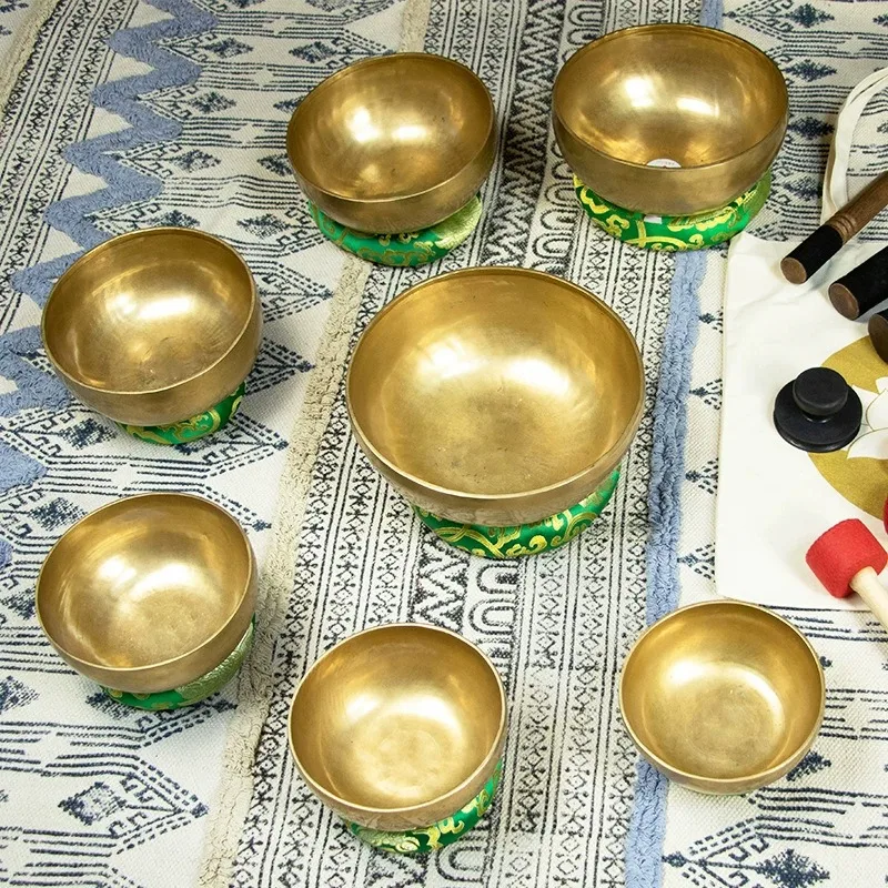 7 Piece Set Singing Bowl Nepal Handmade Copper Sound Bowl Meditation Singing Bowls Yoga Sound Healing Percussion Instruments