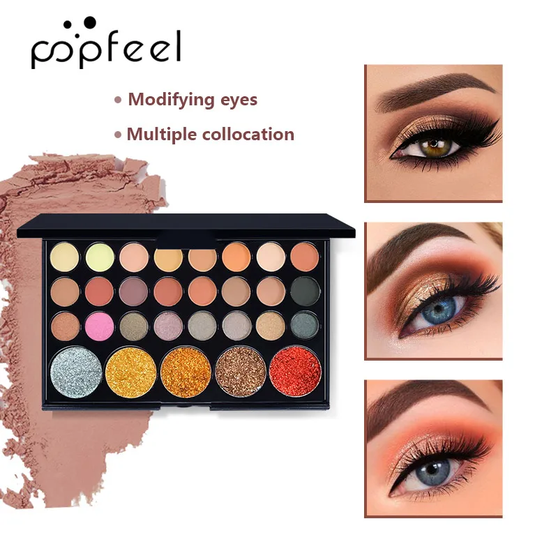 POPFEEL Palette de fards à paupières 29 couleurs – Finitions polyvalentes scintillantes, satinées et mates pour chaque occasion pour un look époustouflant.