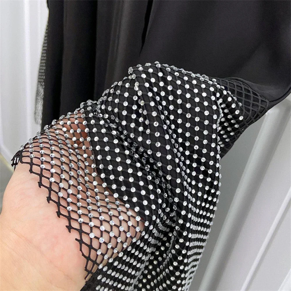 Ramadán negro abierto Kimono Abaya Kaftan Turquía Islam vestido musulmán ropa de oración mujeres Kebaya Djellaba bata femenina Musulmane
