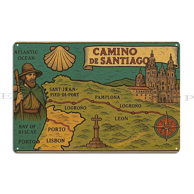 Camino De Santiago Poster Map Way Of St.James Metal Signs Plaques Party We are just walking each other Tin sign Posters
