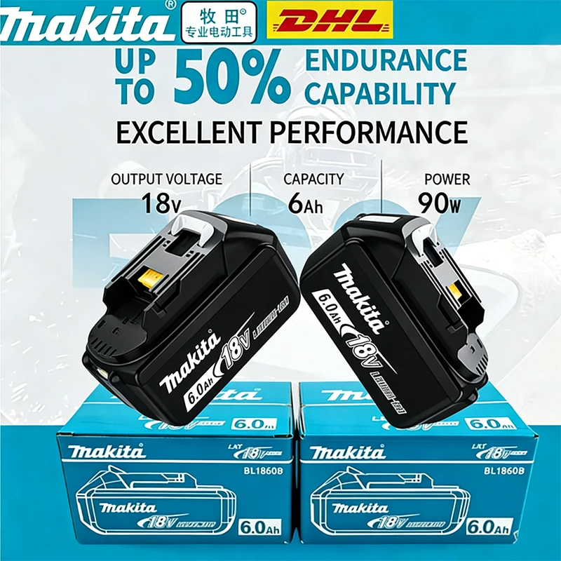 

6000mAh 100% Original Makita 18V 6.0Ah battery, Makita DTW700 DHW180 DGH181 DTD173 DAS180 DDF487 DTW285 TW004G power tools