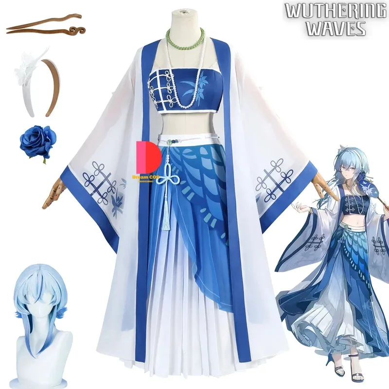 

Hot Game Wuthering Waves THE SHOREKEEPER Costume Cosplay for Women Newly Blue Pretty Dress Uniform with Wig Sexy Comic-Con Set