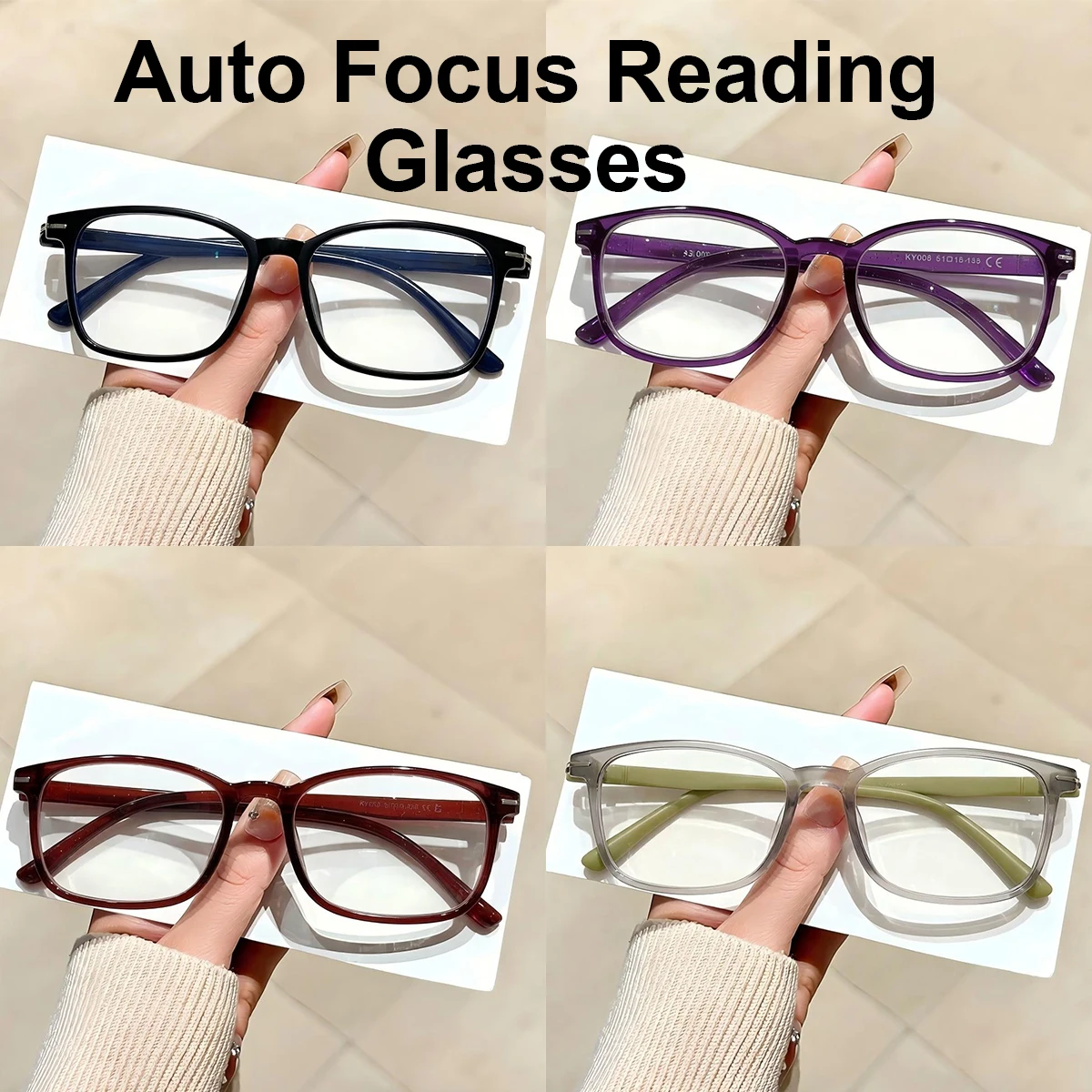 Anti Blue Light Reading Glasses Square Frame Auto Focus Eyeglasses for Women And Men Fashionable Reading Glasses L10