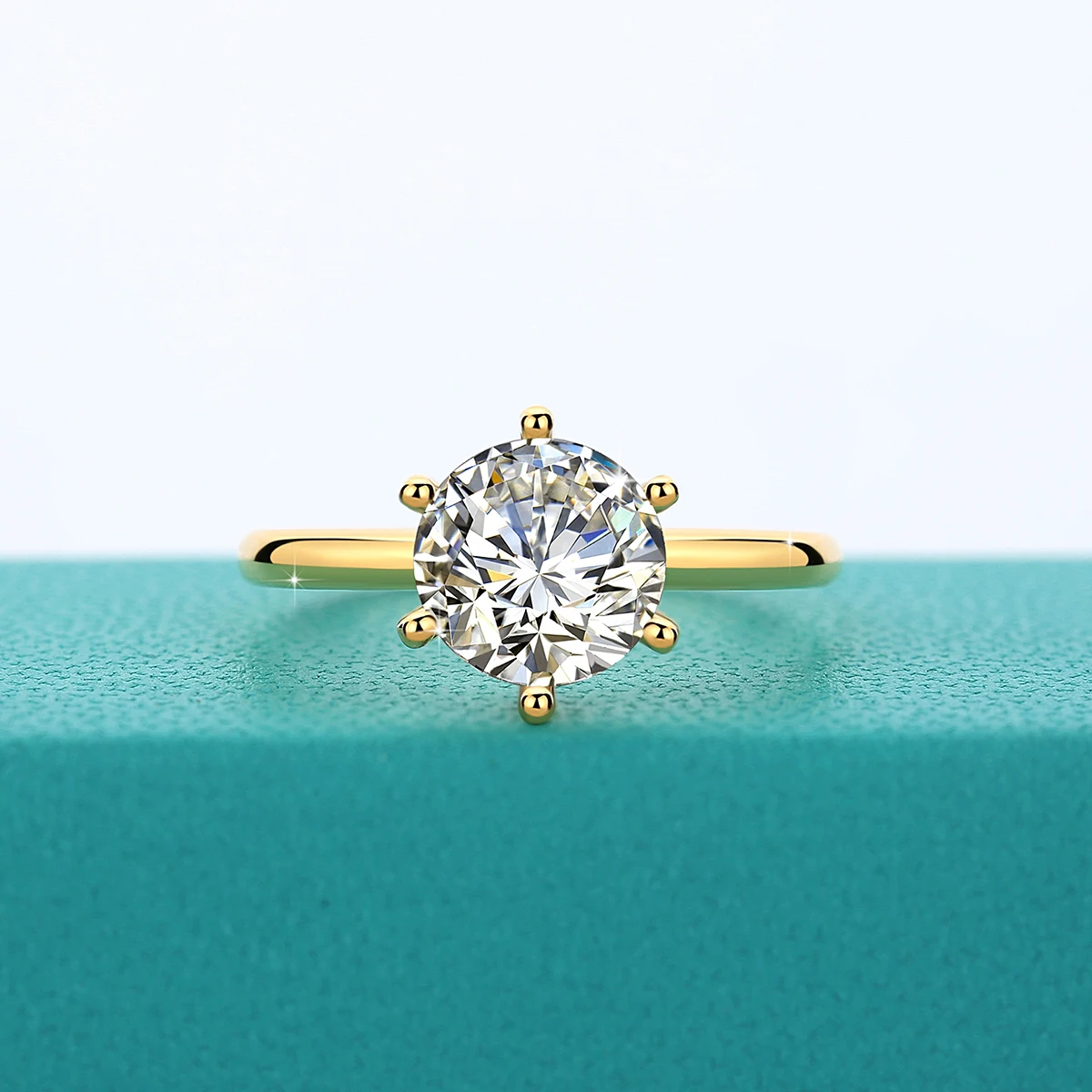 خواتم مويسانيتي ذهبية عيار 14 قيراط إكسسوارات رائعة كلاسيكية بستة شقوق مناسبة للنساء ملابس يومية لحفلات الزفاف والحفلات #2