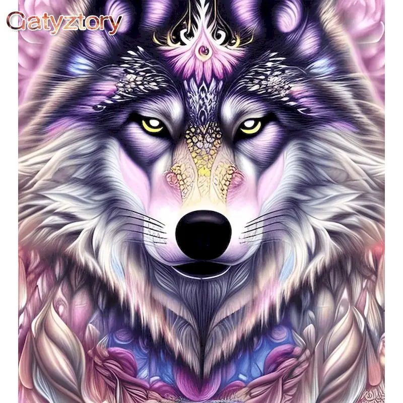 

GATYZTORY Wolf Animal Picture On Wall Acrylic Paint By Numbers Diy Painting By Numbers Children Gift Coloring By Numbers