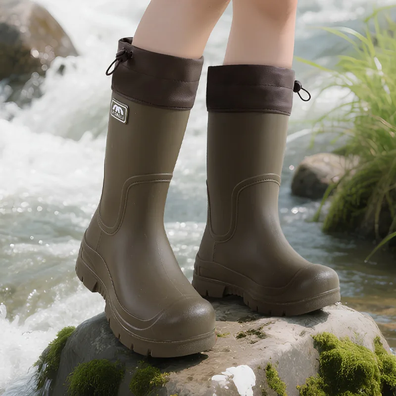 

Outer Wear Mid-tube Rain Boots Waterproof Casual Women's Rain Boots Lightweight Non-slip Rubber Shoes Thick-soled Water Shoes