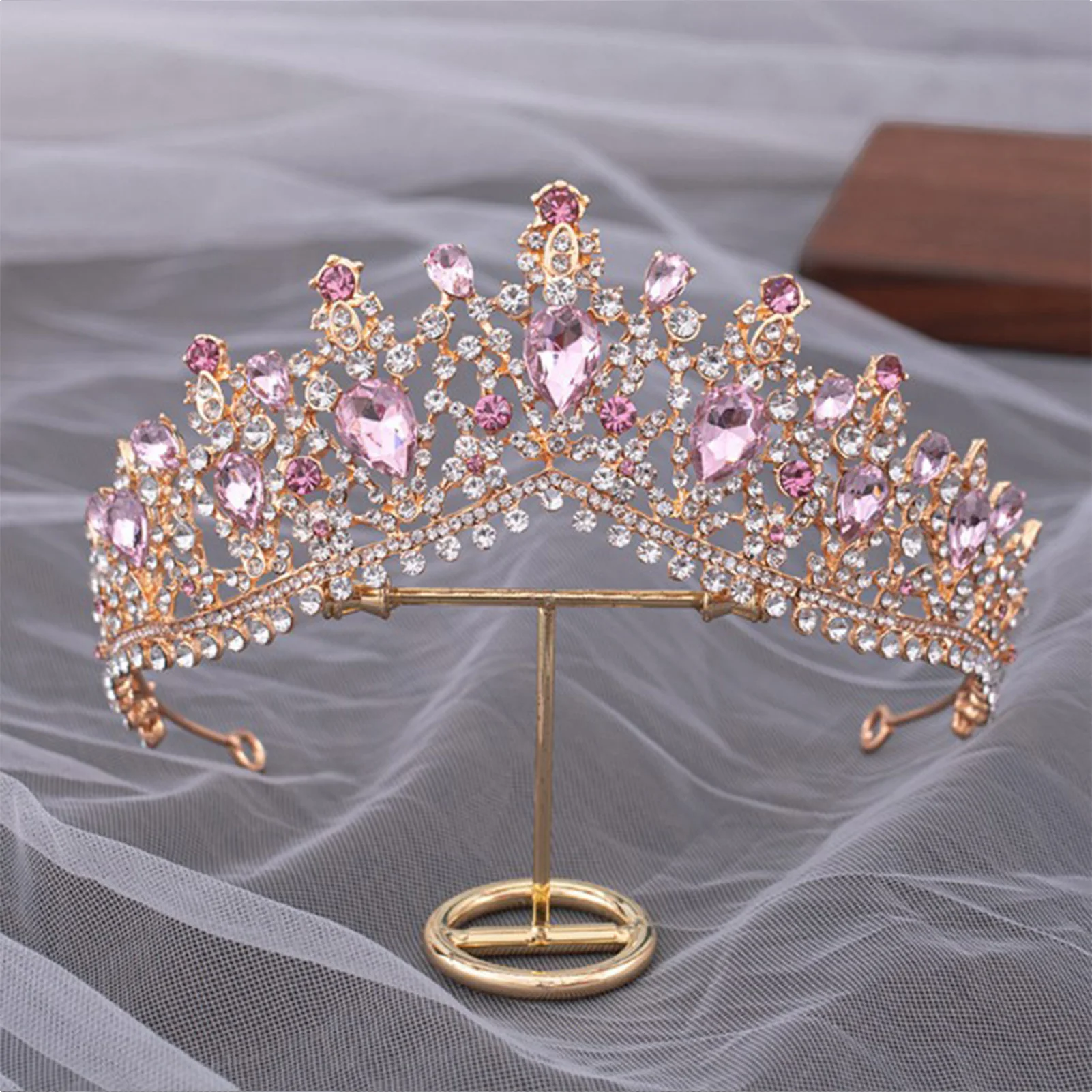 Bride Rhinestone Crown Wedding Tiara Non-slip Wear-resistant Lady Headdress for Masquerade Ball Banquet Cosplay view 6