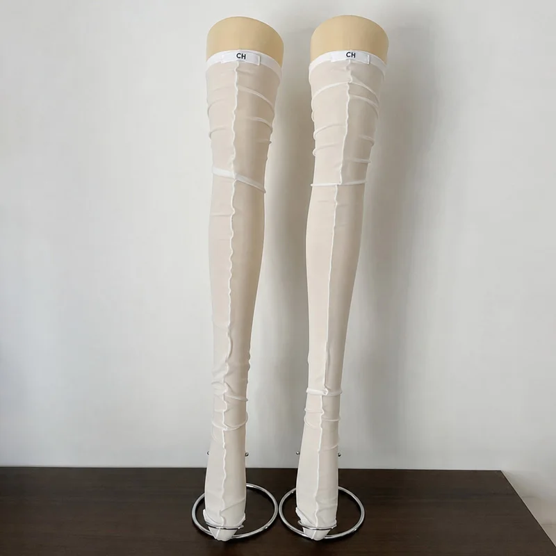 Tossy Oberschenkelhohe Strümpfe, durchsichtige Netz-Overknee-Socken, Rückennaht, transparentes elastisches Band, Party-Clubwear, lässige Strümpfe