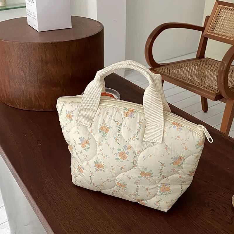 Quilted Insulated Lunch Bag Korean Small Tote Handbag for Women Kid Portable Children School Insulated Lunchbox Food Picnic Bags