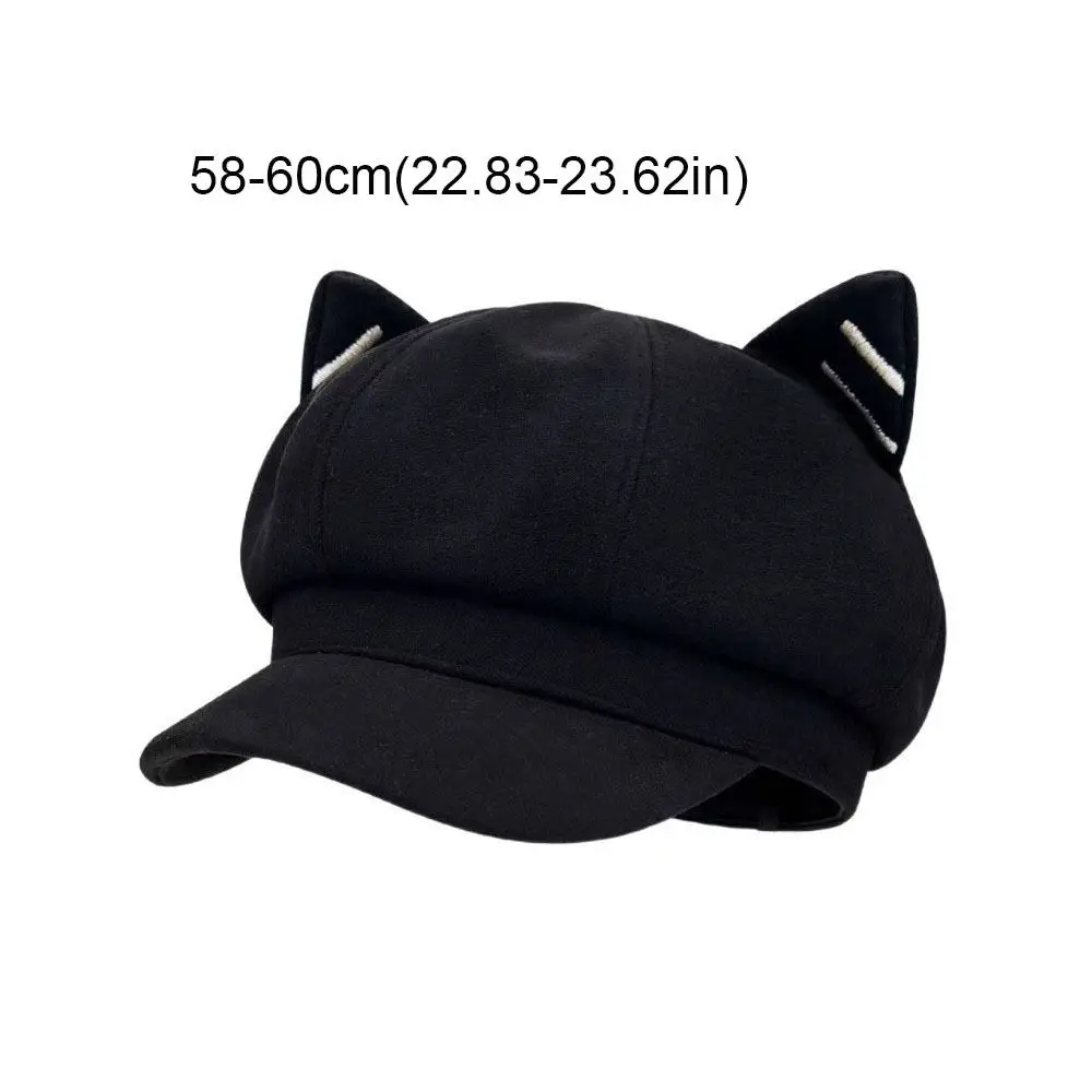 الموضة بلون القط الأذن قبعة Y2K الصوفية البريطانية قبعة البيريه تعديل النمط الياباني قبعة مثمنة الخريف الشتاء #5